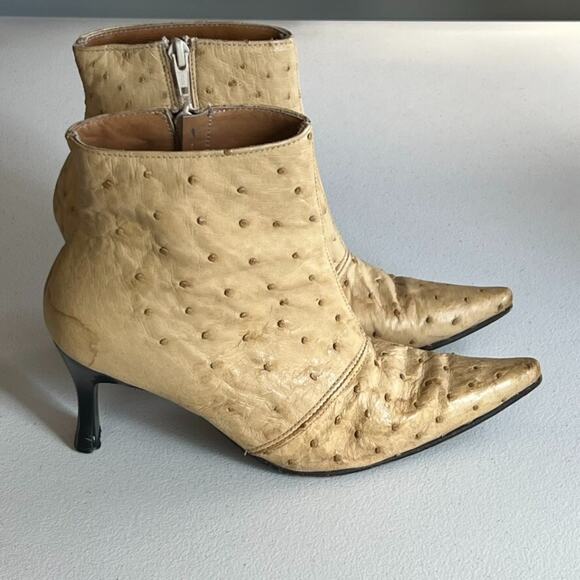 Lady Camp Boot Heels Women's Size Mex 23 US 6 Tan Leather Ostrich Side Zip - Picture 2 of 14